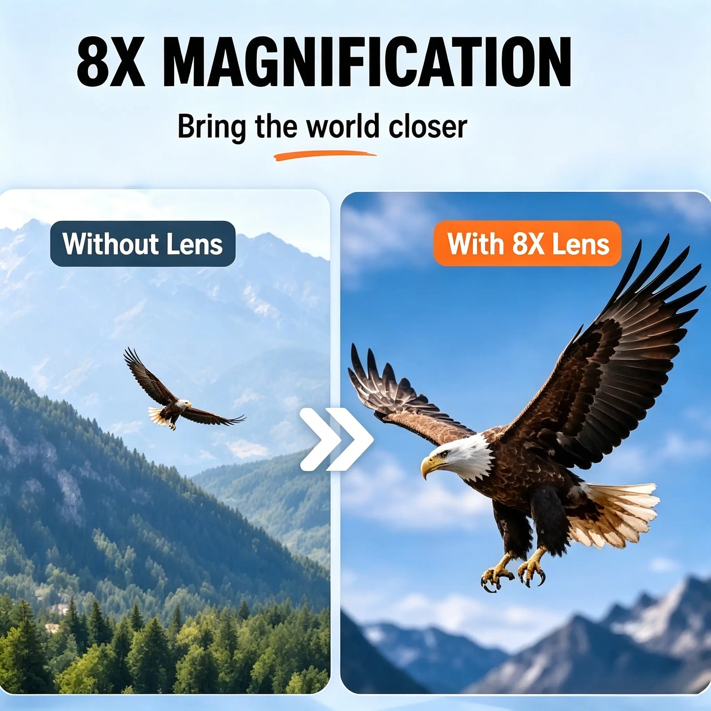 Universal 8X Clip-On Phone Telephoto Lens - Portable HD Photography Telescope Lens, Perfect for Concerts, Sports Games & Travel
