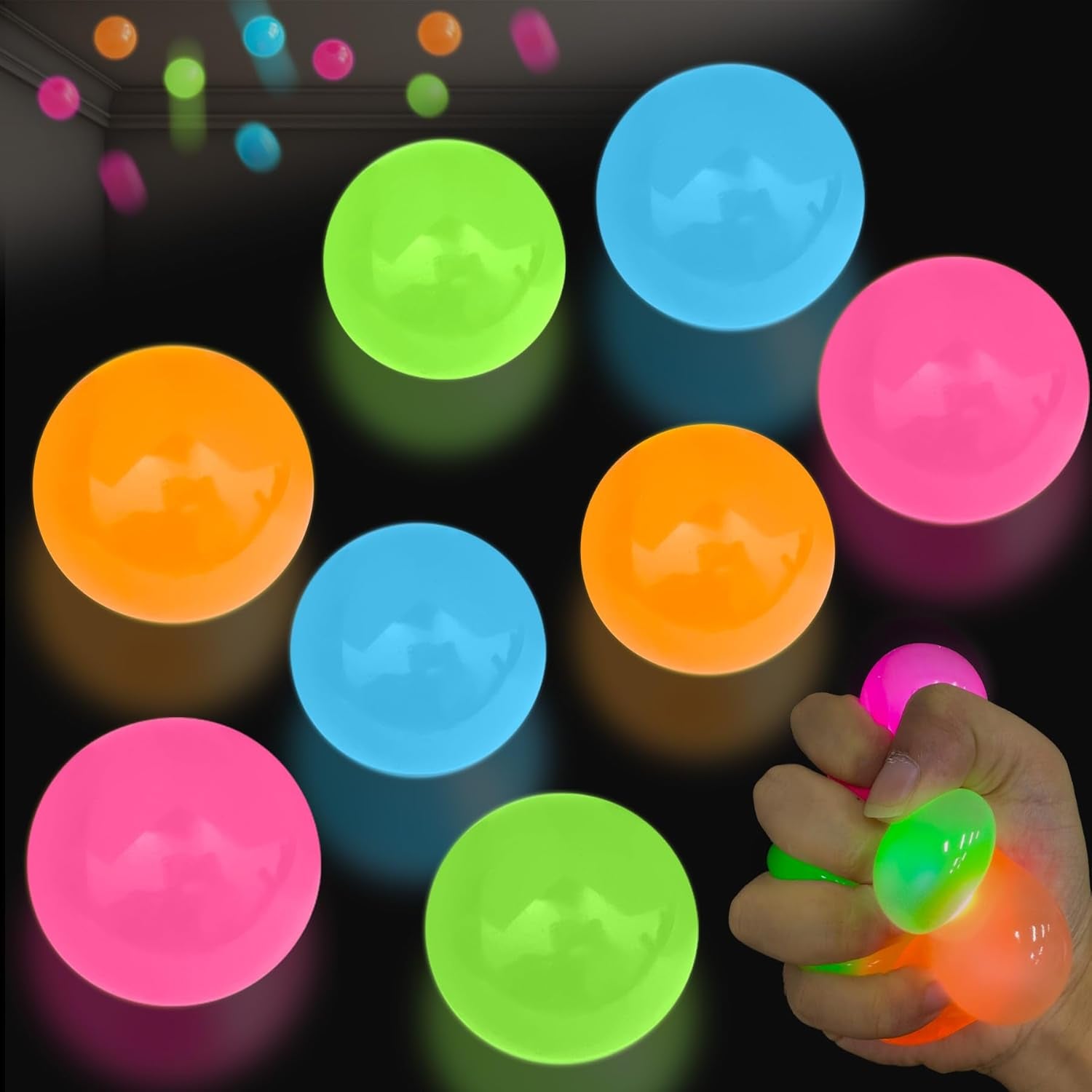 8Pcs Glowing Sticky Balls,Valentines Day Gifts for Her Him,Sticky Ball for Ceiling,Glow Balls Stick to the Ceiling,Glow in Dark Sticky Balls,Stress Relief Toys,Valentines Day Gifts for Kids