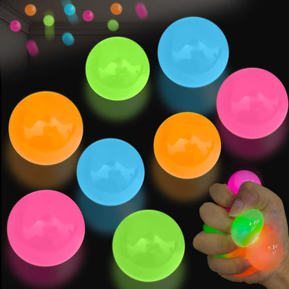8Pcs Glowing Sticky Balls,Valentines Day Gifts for Her Him,Sticky Ball for Ceiling,Glow Balls Stick to the Ceiling,Glow in Dark Sticky Balls,Stress Relief Toys,Valentines Day Gifts for Kids