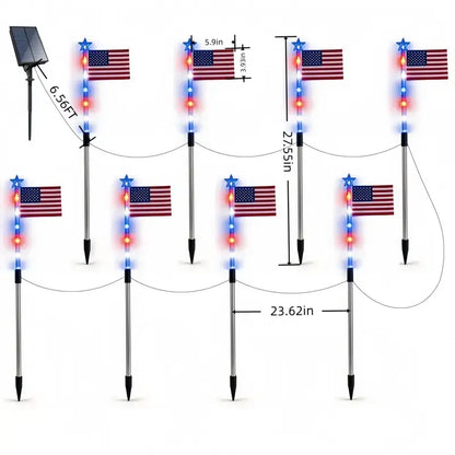 8 Piece Solar American Flag Pathway Lights, 2026 Patriotic Red White Blue Outdoor Stake with 8 Modes, July 4Th Decor Solar Pathway Waterproof LED Light, American Flag Yard Garden Light
