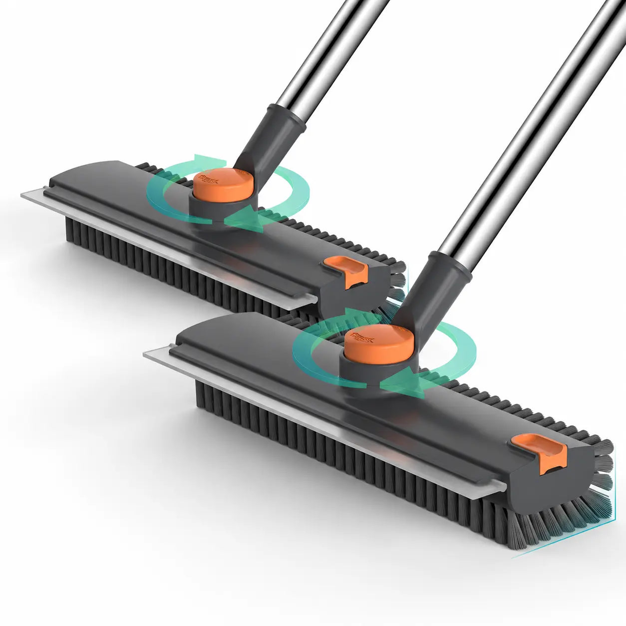 360° Rotating Floor Scrub Brush with Long Handle, 3-In-1 Scrubber & Squeegee for Bathroom, Tile, Shower, Garage and Outdoor Cleaning