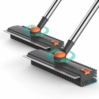 360° Rotating Floor Scrub Brush with Long Handle, 3-In-1 Scrubber & Squeegee for Bathroom, Tile, Shower, Garage and Outdoor Cleaning