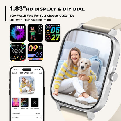 Smart Watch for Men Women Compatible with Iphone Samsung Android Phone 1.69 Inch Full Touch Screen IP68 Waterproof Bluetooh Fitness Tracker Heart Rate/Sleep Monitor (Starlight)
