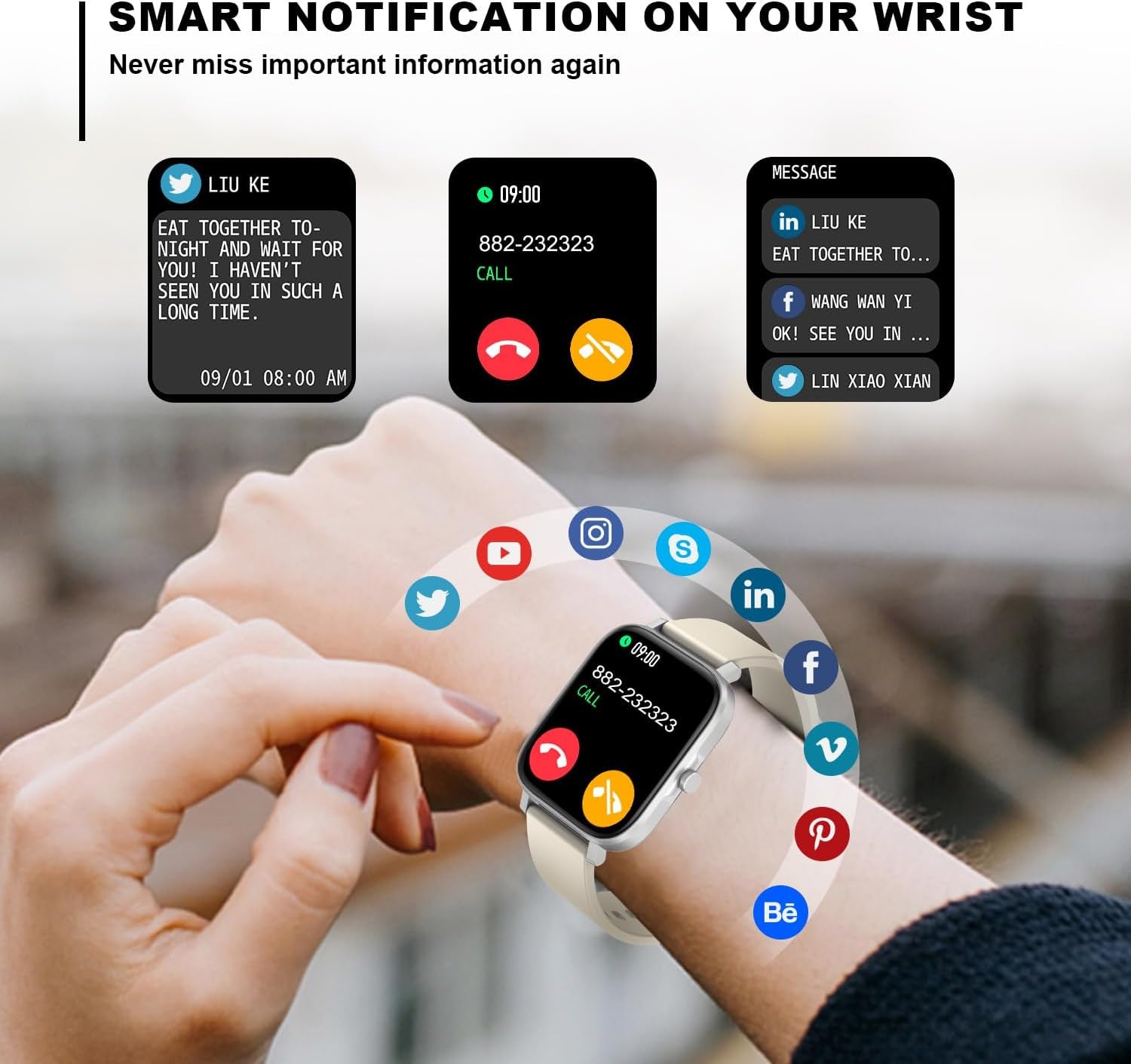 Smart Watch for Men Women Compatible with Iphone Samsung Android Phone 1.69 Inch Full Touch Screen IP68 Waterproof Bluetooh Fitness Tracker Heart Rate/Sleep Monitor (Starlight)
