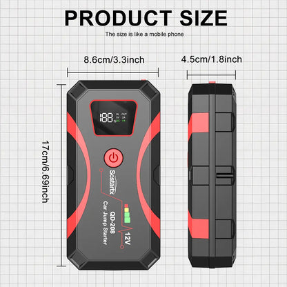 【Dealsforyoudays】500A Peak Portable Car Jump - 3-In-1 Emergency Tool Fast Charging Power Bank,Led Emergency Light for Roadside Use (6.0 Gas/3.0L Diesel)
