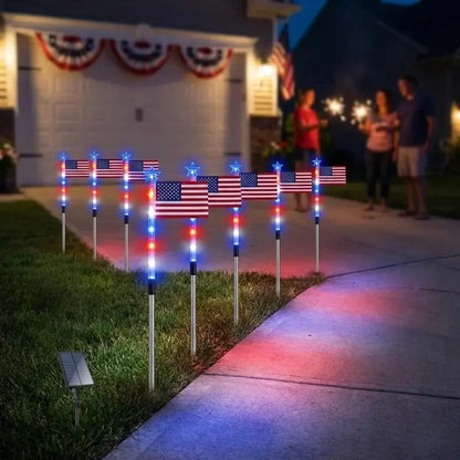 8 Piece Solar American Flag Pathway Lights, 2026 Patriotic Red White Blue Outdoor Stake with 8 Modes, July 4Th Decor Solar Pathway Waterproof LED Light, American Flag Yard Garden Light