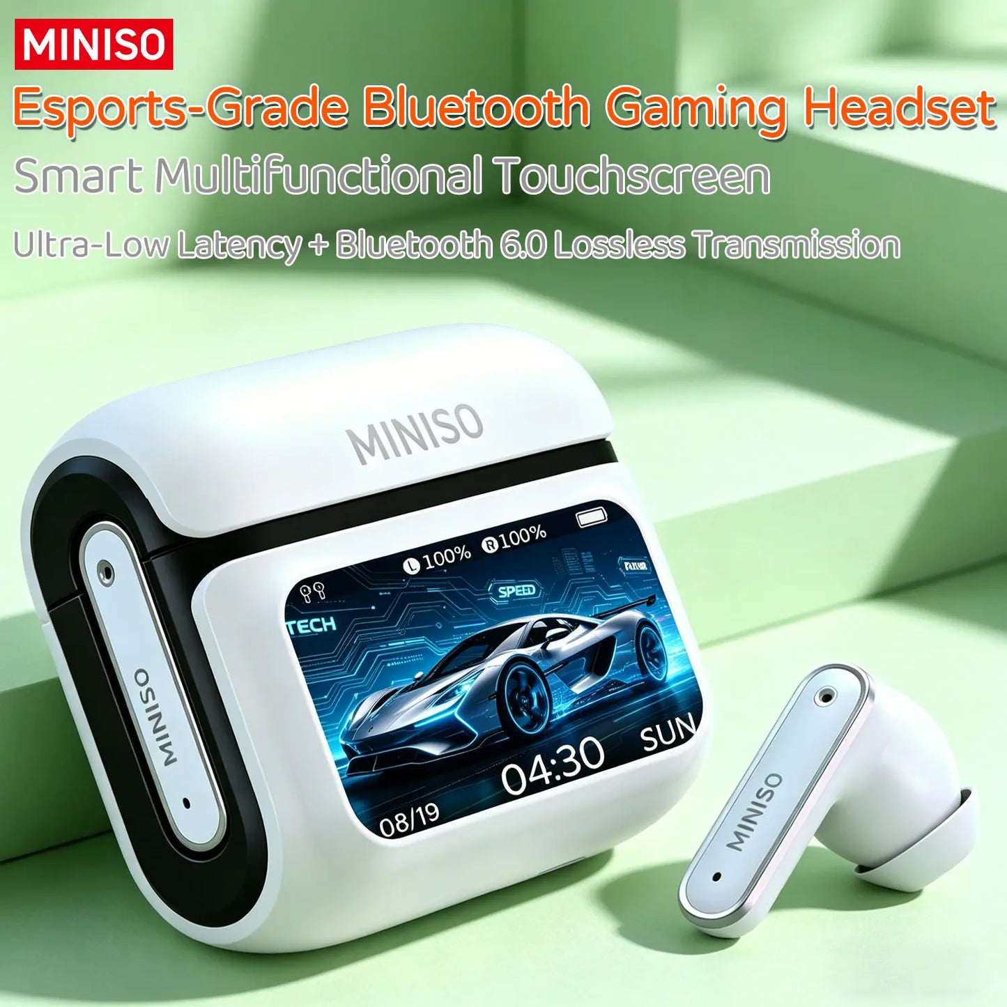 MINISO MS128 Wireless Earbuds, TWS Bluetooth 6.0Headphones, Touch Control LCD Full Color Display Screenear Buds, Wireless Earphones with Mic