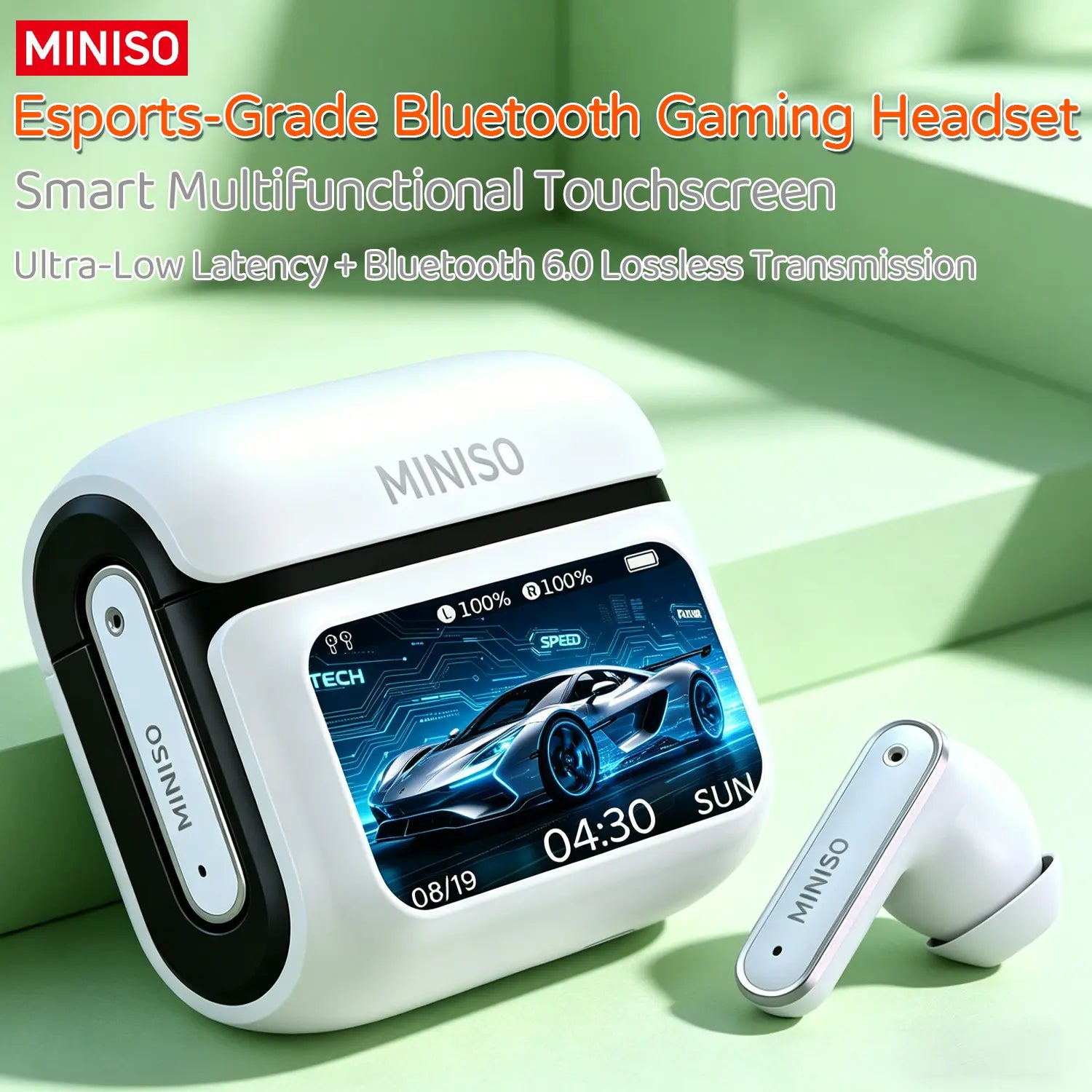 MINISO MS128 Wireless Earbuds, TWS Bluetooth 6.0Headphones, Touch Control LCD Full Color Display Screenear Buds, Wireless Earphones with Mic