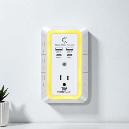 Multi Plug Outlet Extender with USB Wall Charger, Surge Protector Power Strip – 7 AC Outlets & 4 USB Ports (2 USB C), 1680J Overload Protection, Night Light for Home, Office, Travel