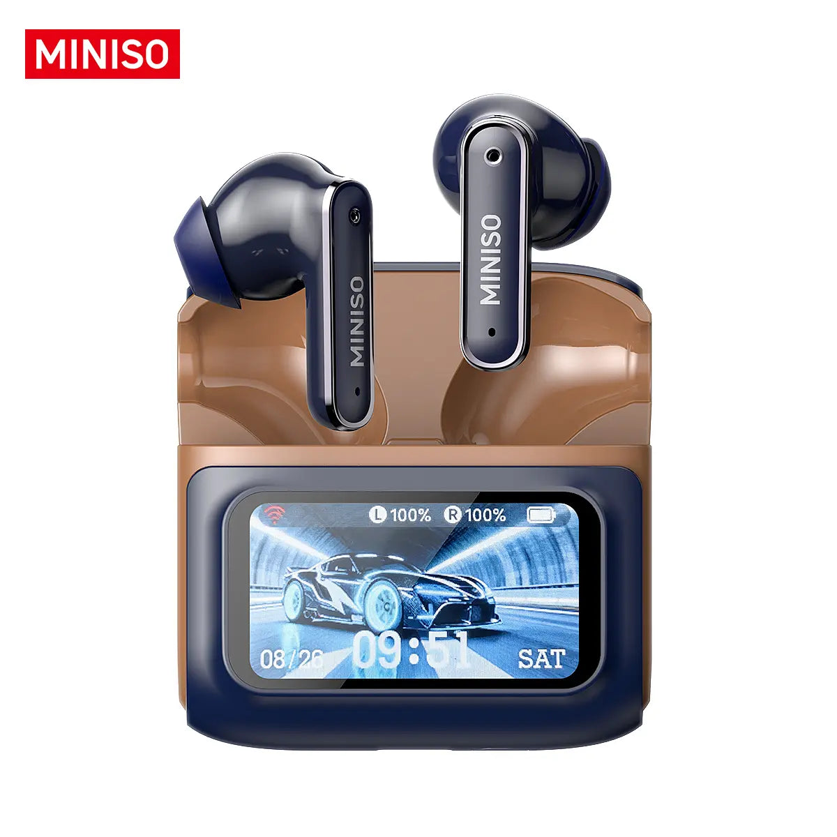 MINISO MS128 Wireless Earbuds, TWS Bluetooth 6.0Headphones, Touch Control LCD Full Color Display Screenear Buds, Wireless Earphones with Mic