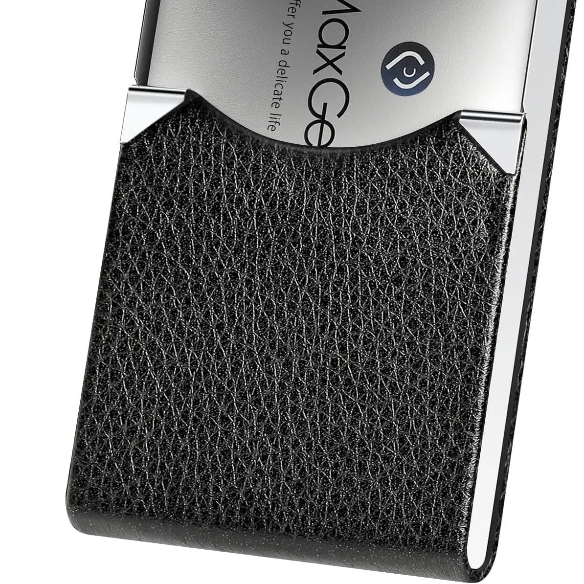 Maxgear Business Card Holder, Slim PU Leather & Stainless Steel Business Card Case for Men & Women, RFID Blocking Name Card Holder with Magnetic Closure