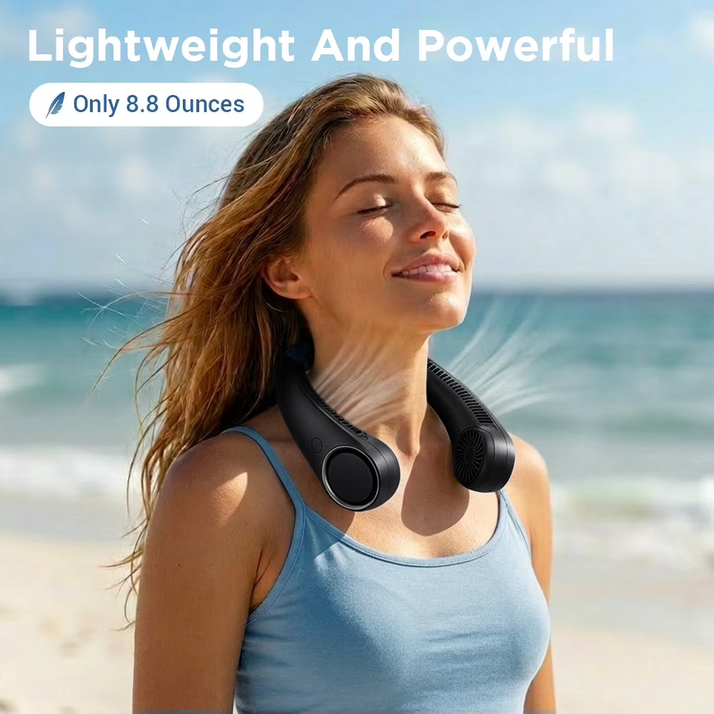 Portable Neck Fan, 3 Speeds Hands Free Personal Wearable Bladeless Fan with 3600Mah Rechargeable Battery, Black