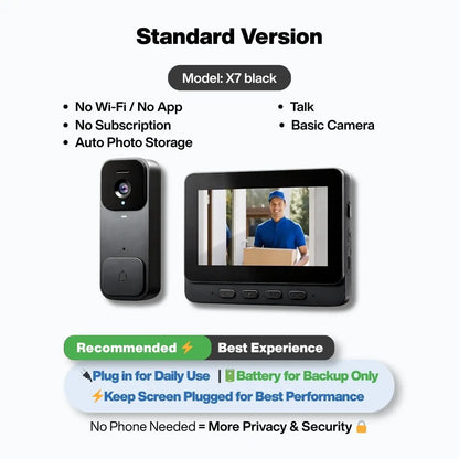 2026 Upgraded Video Doorbell with Monitor, No Wifi No App, Wireless Doorbell Camera, No Monthly Fees, 2-Way Talk, Night Vision