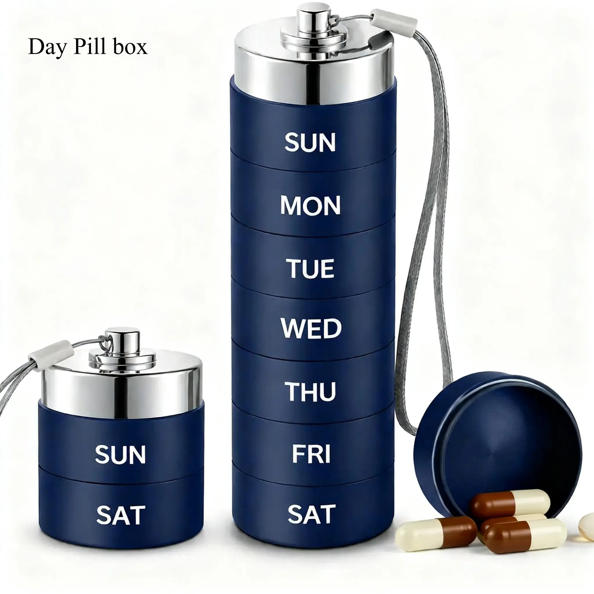 Travel Pill 7 Day Pill Organizer Box Weekly Medication Planner with Detachable Compartments Portable Case Suited for Purse or Backpack Aluminum Vitamin Storage Container Designed for Easy Use Practical Gift for Daily Wellness