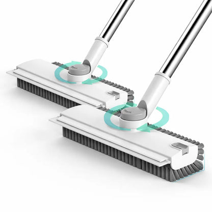 360° Rotating Floor Scrub Brush with Long Handle, 3-In-1 Scrubber & Squeegee for Bathroom, Tile, Shower, Garage and Outdoor Cleaning