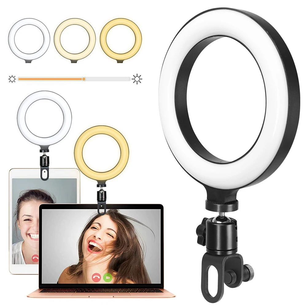16CM Ring Light LED Lamp Lighting with Clip on Laptop Computer for Video Conference Zoom Webcam Chat Live Streaming Youtube