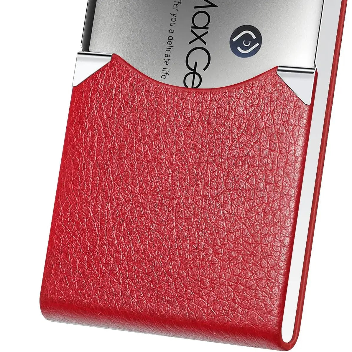 Maxgear Business Card Holder, Slim PU Leather & Stainless Steel Business Card Case for Men & Women, RFID Blocking Name Card Holder with Magnetic Closure