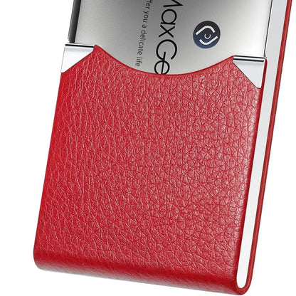 Maxgear Business Card Holder, Slim PU Leather & Stainless Steel Business Card Case for Men & Women, RFID Blocking Name Card Holder with Magnetic Closure
