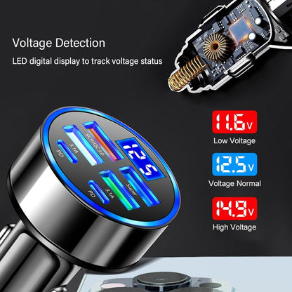Car Charger USB C with LED Voltage Display,6 Ports PD and QC3.0 Car Cigarette Lighter Adapter for Phone Tablets Fans,Universal 12V/24V Cigarette Lighter USB Charger