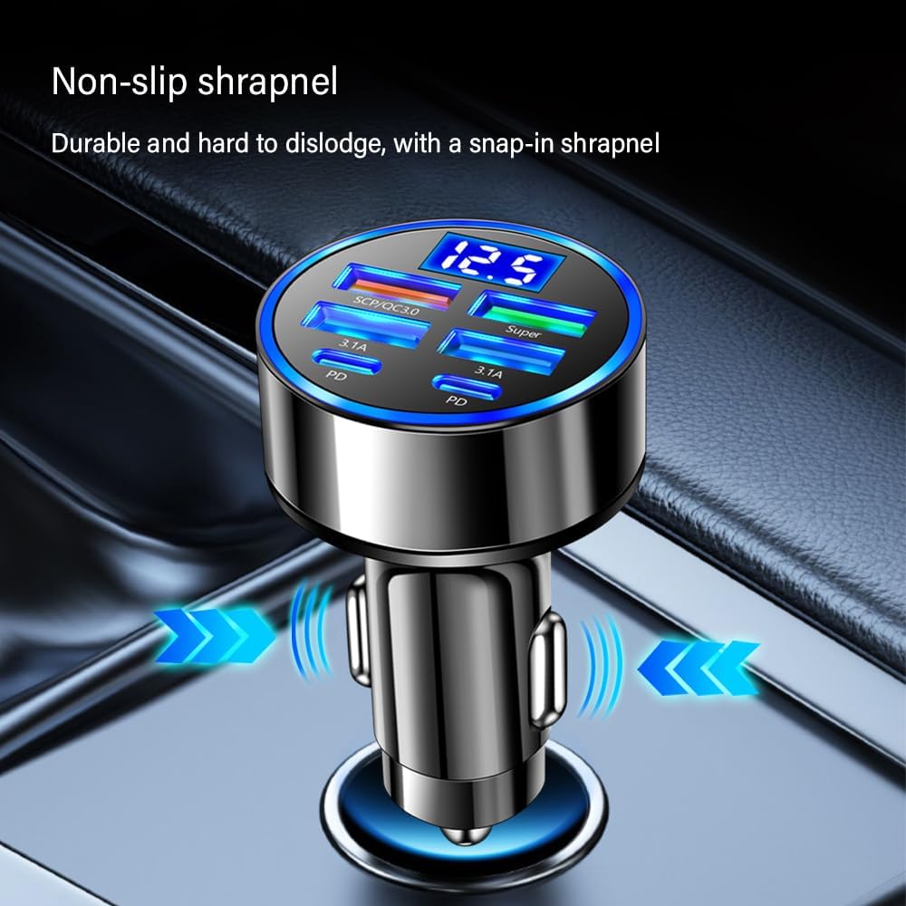 Car Charger USB C with LED Voltage Display,6 Ports PD and QC3.0 Car Cigarette Lighter Adapter for Phone Tablets Fans,Universal 12V/24V Cigarette Lighter USB Charger