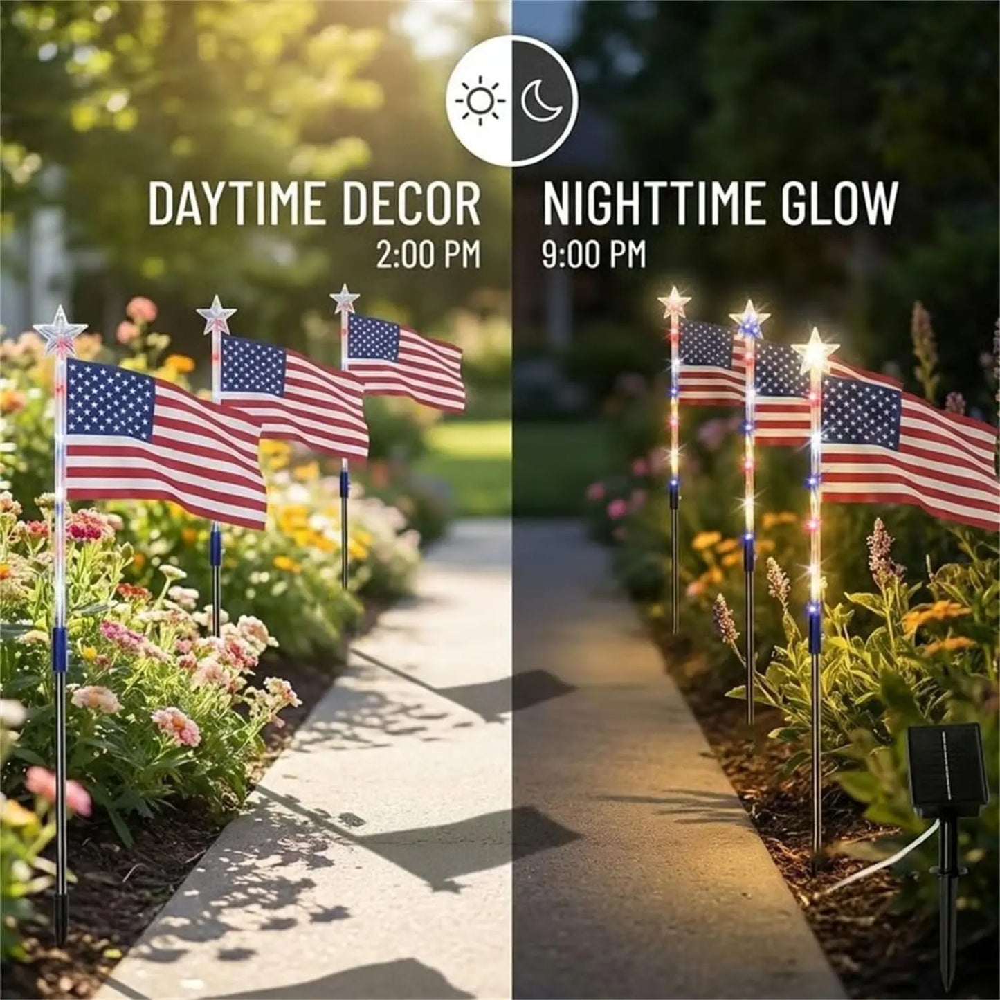8 Piece Solar American Flag Pathway Lights, 2026 Patriotic Red White Blue Outdoor Stake with 8 Modes, July 4Th Decor Solar Pathway Waterproof LED Light, American Flag Yard Garden Light