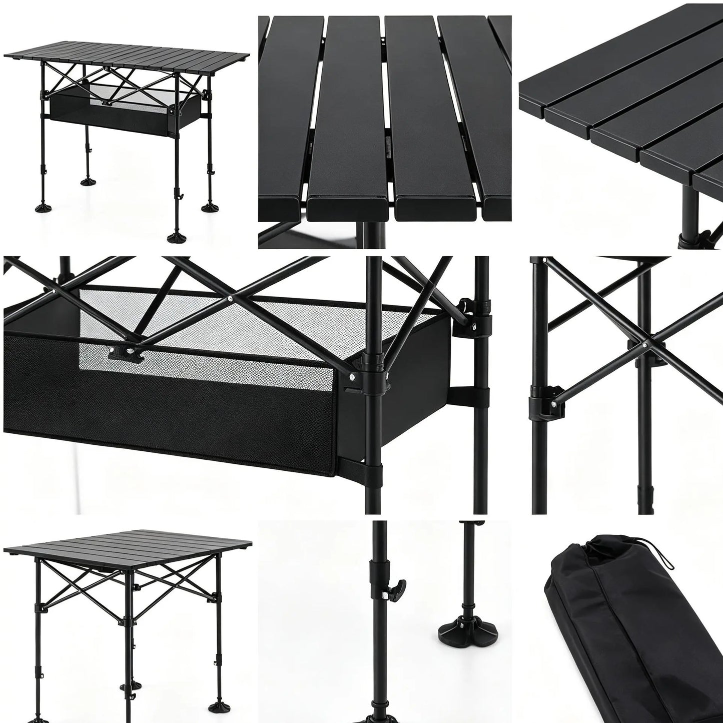 AORAN Portable Folding Outdoor Picnic Table, Heavy Duty Steel Frame Ultra Light Compact Foldable Table with Large Storage Mesh Basket, Detachable Design for Beach, Camping, Travel, Backyard Barbecue & Picnics