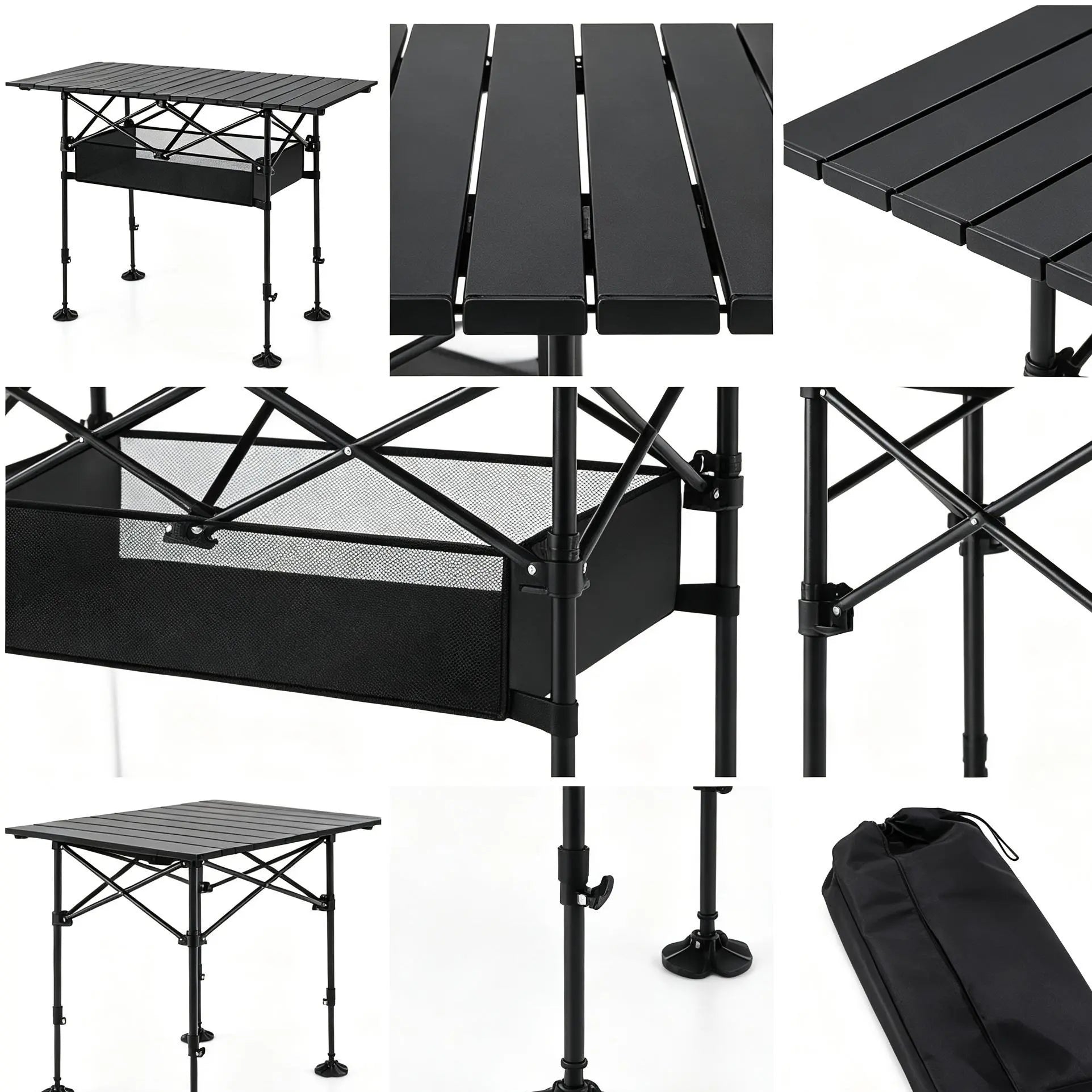 AORAN Portable Folding Outdoor Picnic Table, Heavy Duty Steel Frame Ultra Light Compact Foldable Table with Large Storage Mesh Basket, Detachable Design for Beach, Camping, Travel, Backyard Barbecue & Picnics