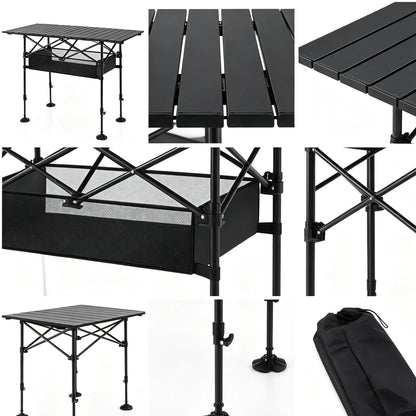 AORAN Portable Folding Outdoor Picnic Table, Heavy Duty Steel Frame Ultra Light Compact Foldable Table with Large Storage Mesh Basket, Detachable Design for Beach, Camping, Travel, Backyard Barbecue & Picnics