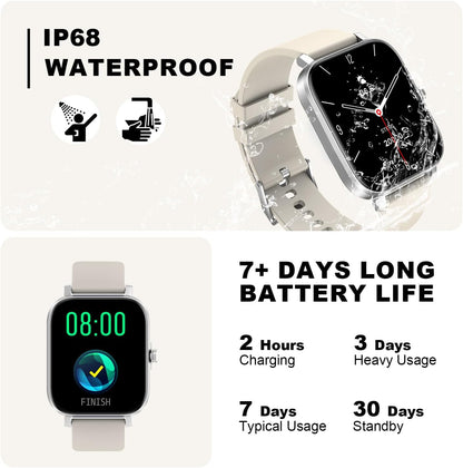 Smart Watch for Men Women Compatible with Iphone Samsung Android Phone 1.69 Inch Full Touch Screen IP68 Waterproof Bluetooh Fitness Tracker Heart Rate/Sleep Monitor (Starlight)