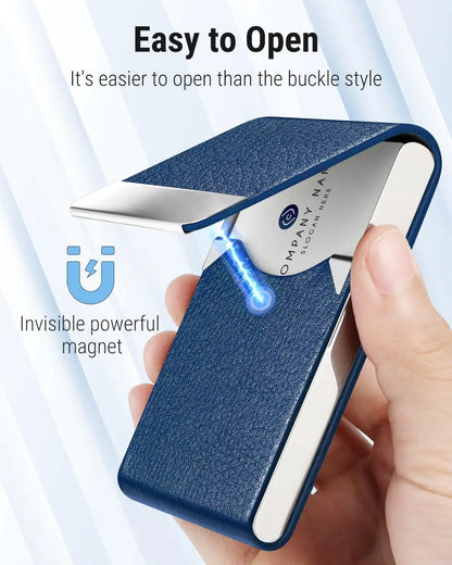 Maxgear Business Card Holder, Slim PU Leather & Stainless Steel Business Card Case for Men & Women, RFID Blocking Name Card Holder with Magnetic Closure