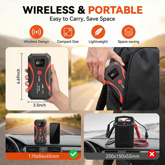 【Dealsforyoudays】500A Peak Portable Car Jump - 3-In-1 Emergency Tool Fast Charging Power Bank,Led Emergency Light for Roadside Use (6.0 Gas/3.0L Diesel)