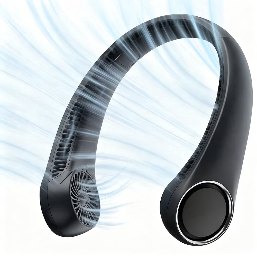 Portable Neck Fan, 3 Speeds Hands Free Personal Wearable Bladeless Fan with 3600Mah Rechargeable Battery, Black