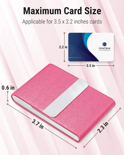 Maxgear Business Card Holder, Slim PU Leather & Stainless Steel Business Card Case for Men & Women, RFID Blocking Name Card Holder with Magnetic Closure