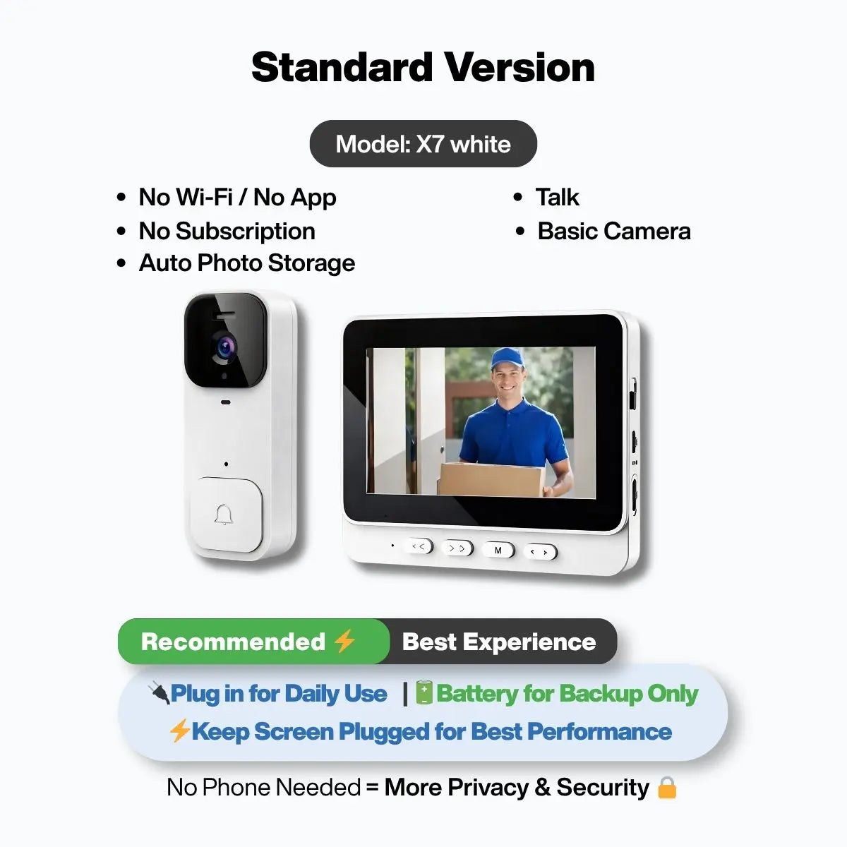 2026 Upgraded Video Doorbell with Monitor, No Wifi No App, Wireless Doorbell Camera, No Monthly Fees, 2-Way Talk, Night Vision