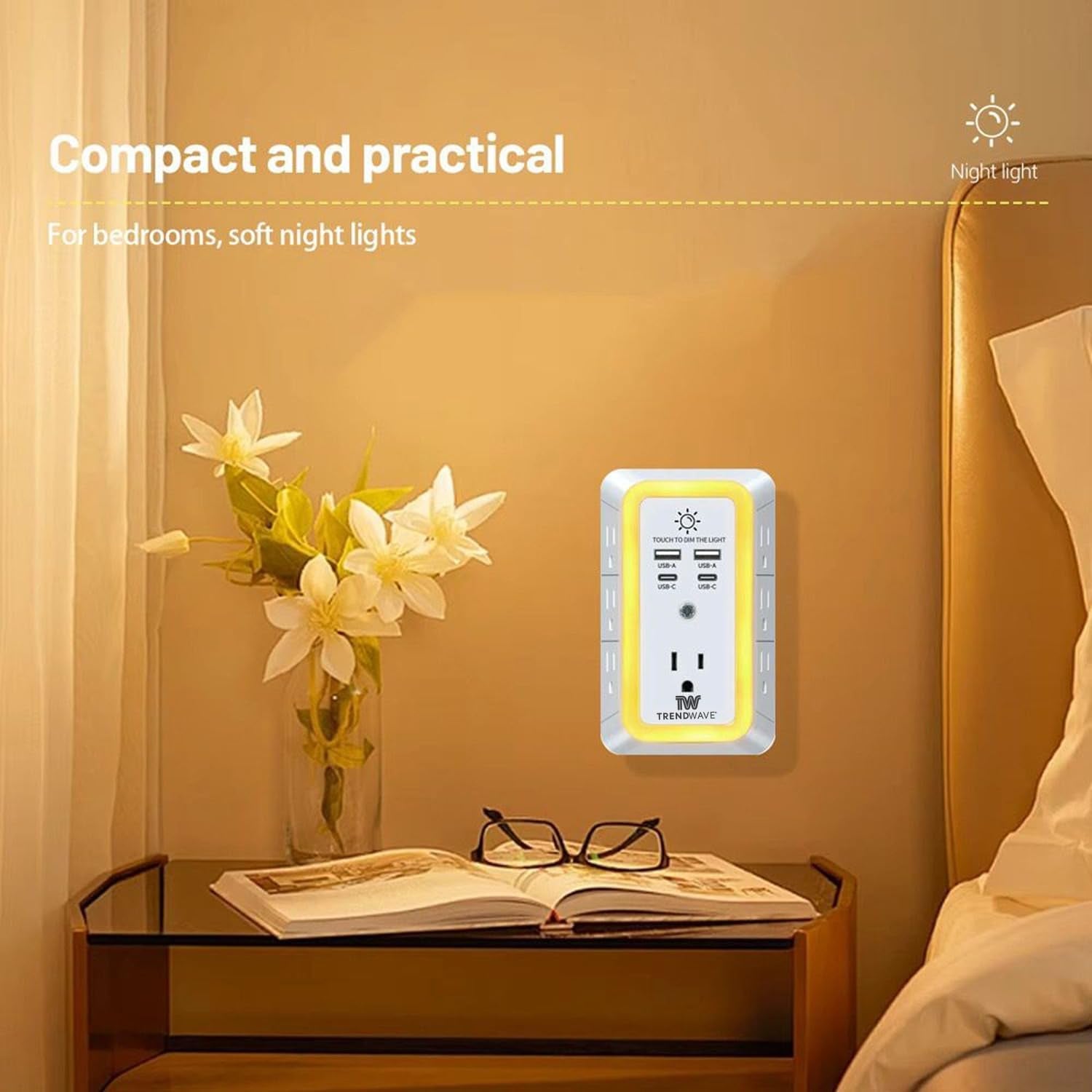 Multi Plug Outlet Extender with USB Wall Charger, Surge Protector Power Strip – 7 AC Outlets & 4 USB Ports (2 USB C), 1680J Overload Protection, Night Light for Home, Office, Travel