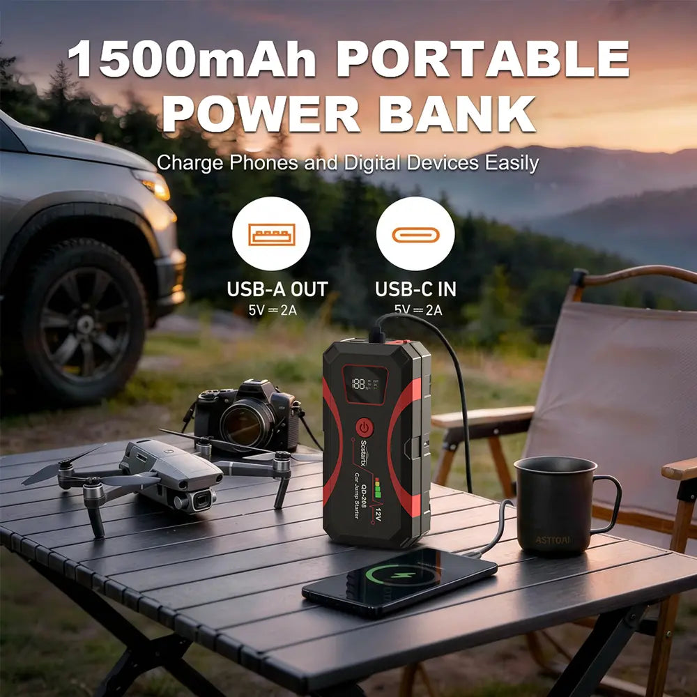 【Dealsforyoudays】500A Peak Portable Car Jump - 3-In-1 Emergency Tool Fast Charging Power Bank,Led Emergency Light for Roadside Use (6.0 Gas/3.0L Diesel)