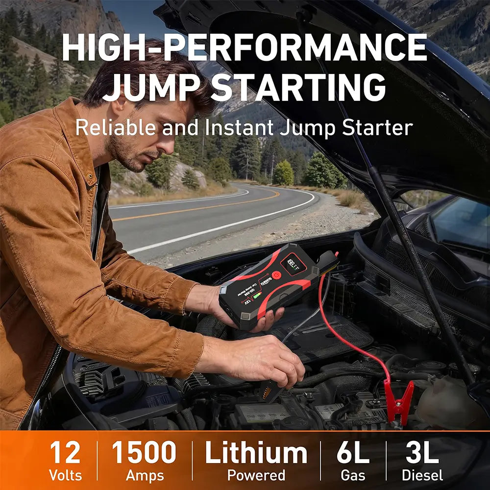 【Dealsforyoudays】500A Peak Portable Car Jump - 3-In-1 Emergency Tool Fast Charging Power Bank,Led Emergency Light for Roadside Use (6.0 Gas/3.0L Diesel)