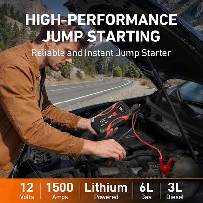 【Dealsforyoudays】500A Peak Portable Car Jump - 3-In-1 Emergency Tool Fast Charging Power Bank,Led Emergency Light for Roadside Use (6.0 Gas/3.0L Diesel)