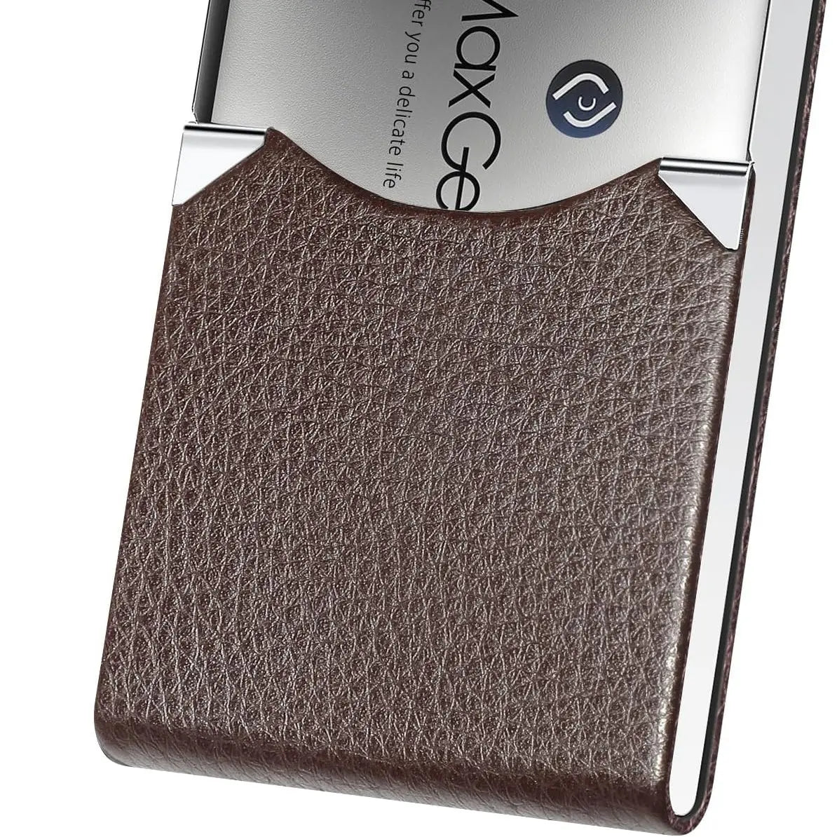 Maxgear Business Card Holder, Slim PU Leather & Stainless Steel Business Card Case for Men & Women, RFID Blocking Name Card Holder with Magnetic Closure