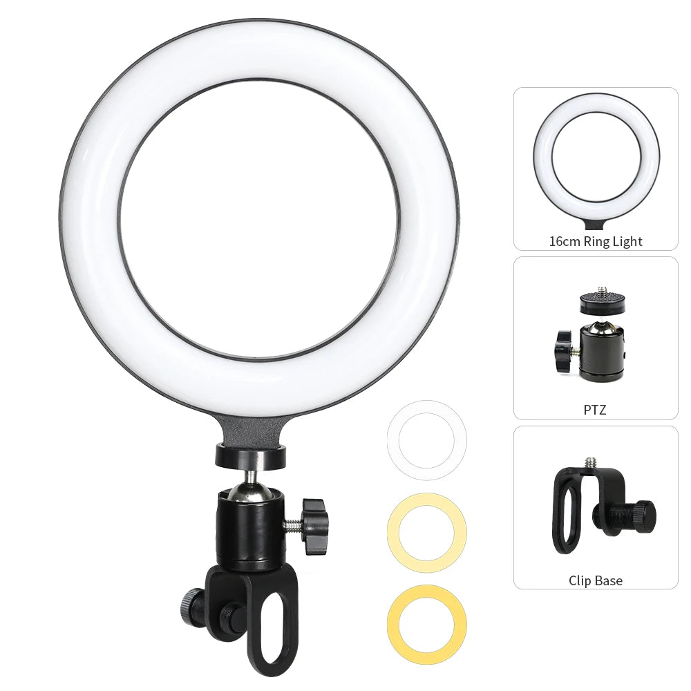 16CM Ring Light LED Lamp Lighting with Clip on Laptop Computer for Video Conference Zoom Webcam Chat Live Streaming Youtube