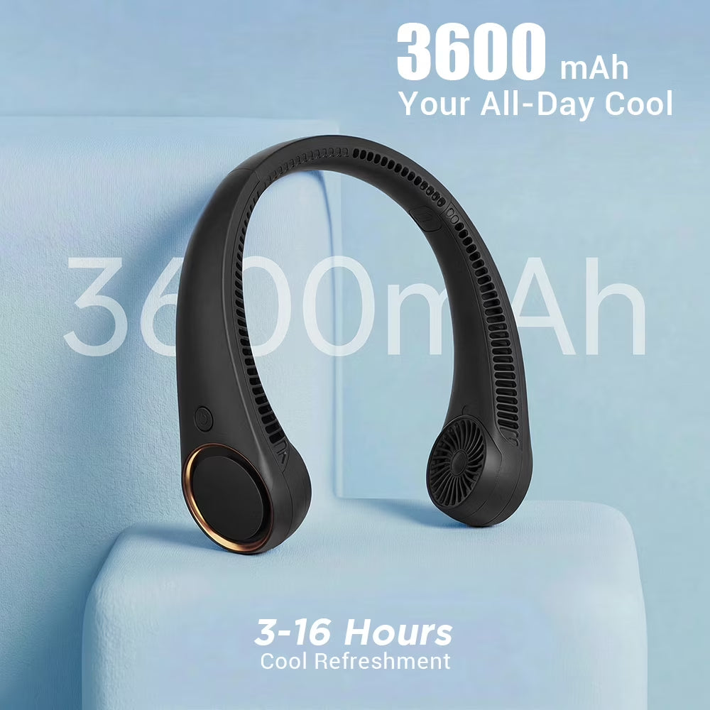Portable Neck Fan, 3 Speeds Hands Free Personal Wearable Bladeless Fan with 3600Mah Rechargeable Battery, Black