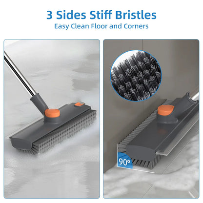 360° Rotating Floor Scrub Brush with Long Handle, 3-In-1 Scrubber & Squeegee for Bathroom, Tile, Shower, Garage and Outdoor Cleaning