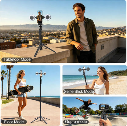 Content Creator Essentials Vlogging Kit for Iphone, 71" Tripod for Iphone Video Recording with Light, Wireless Microphones, Remote, Selfie Stick Phone Stand for Tiktok, Youtube
