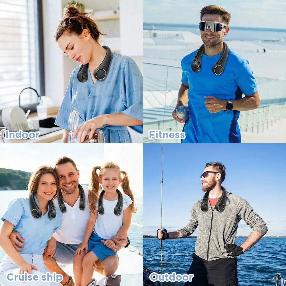 Portable Neck Fan, 3 Speeds Hands Free Personal Wearable Bladeless Fan with 3600Mah Rechargeable Battery, Black