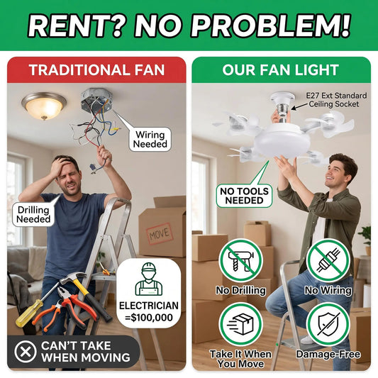 MREGB 2026 New Socket Fan Light, Screw-In Ceiling Fan with Light and Remote Control, 2-In-1 E27 Dimmable LED Small Light Bulb Fan, Ultra-Quiet Energy-Saving Cooling Fan for Bedroom, Kitchen, Garage