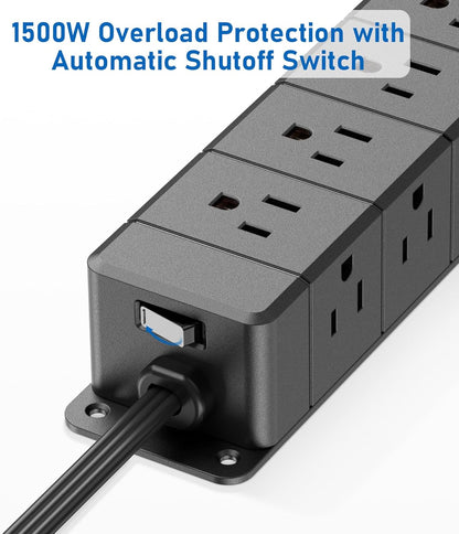30W USB C Power Strip Surge Protector,Ultra Thin Flat Plug Power Strip 4 Side 12 Outlets,1 PD Fast Charing,2 USB-C, 2 USB-A(4 USB Total 40W),6Ft Slim Extension Cord,16 in 1 Desk Power Bar,1200J Black