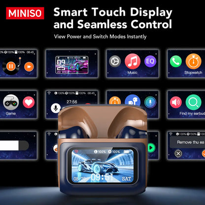 MINISO MS128 Wireless Earbuds, TWS Bluetooth 6.0Headphones, Touch Control LCD Full Color Display Screenear Buds, Wireless Earphones with Mic
