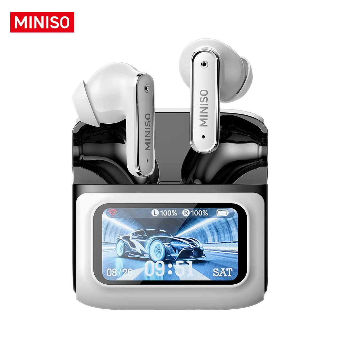 MINISO MS128 Wireless Earbuds, TWS Bluetooth 6.0Headphones, Touch Control LCD Full Color Display Screenear Buds, Wireless Earphones with Mic