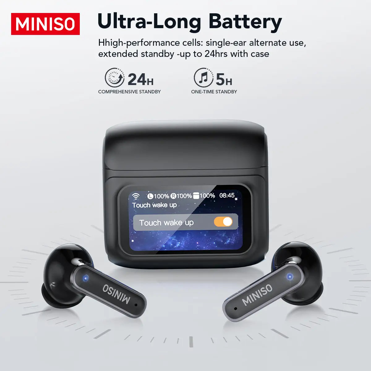 MINISO MS128 Wireless Earbuds, TWS Bluetooth 6.0Headphones, Touch Control LCD Full Color Display Screenear Buds, Wireless Earphones with Mic