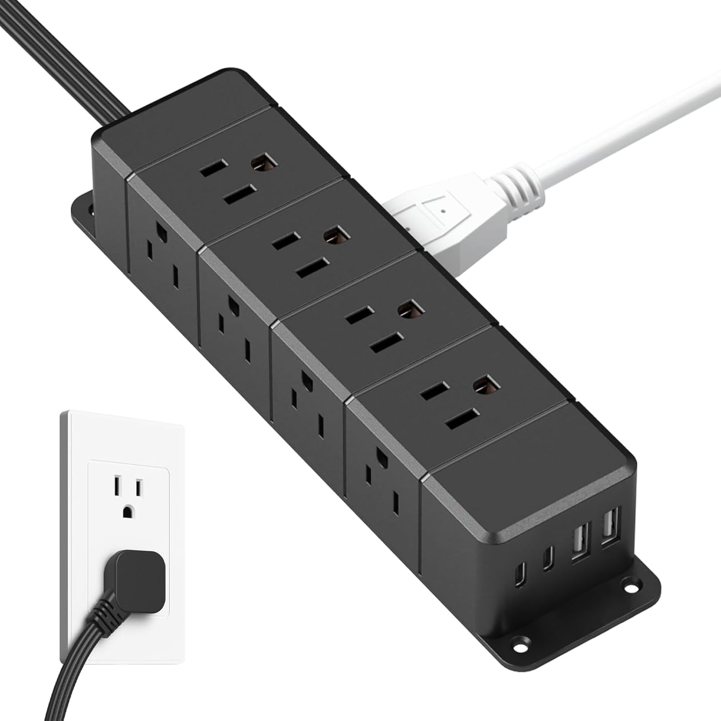 30W USB C Power Strip Surge Protector,Ultra Thin Flat Plug Power Strip 4 Side 12 Outlets,1 PD Fast Charing,2 USB-C, 2 USB-A(4 USB Total 40W),6Ft Slim Extension Cord,16 in 1 Desk Power Bar,1200J Black